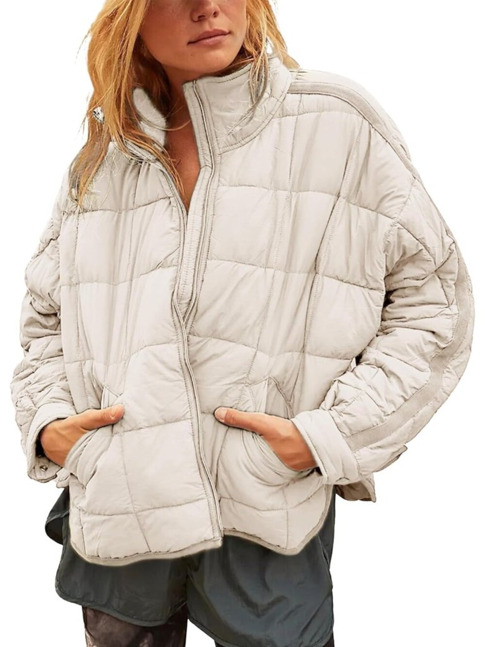 Quilted Puffer Jacket Women Lightweight Short Zip Up Padded Coat with Pockets
